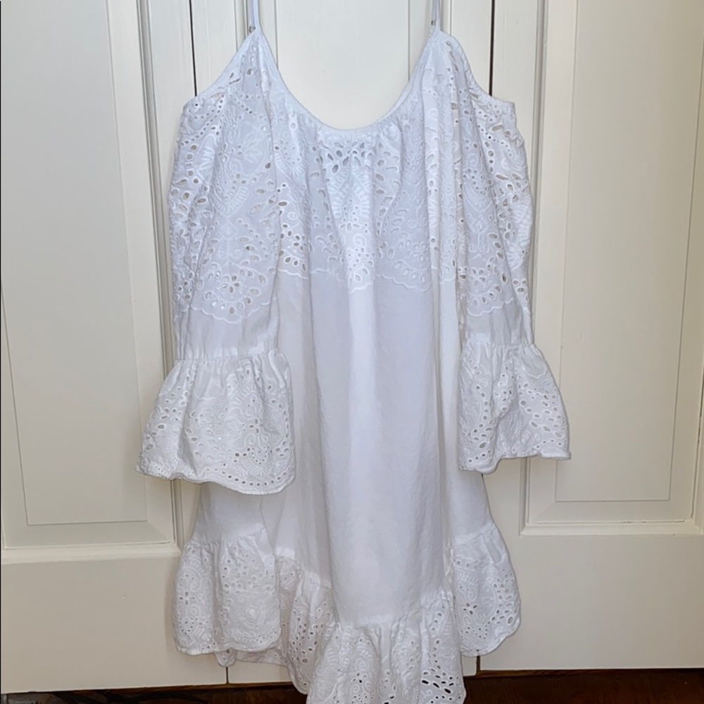 BCBGMaxazria Niki cotton eyelet off shoulder dress